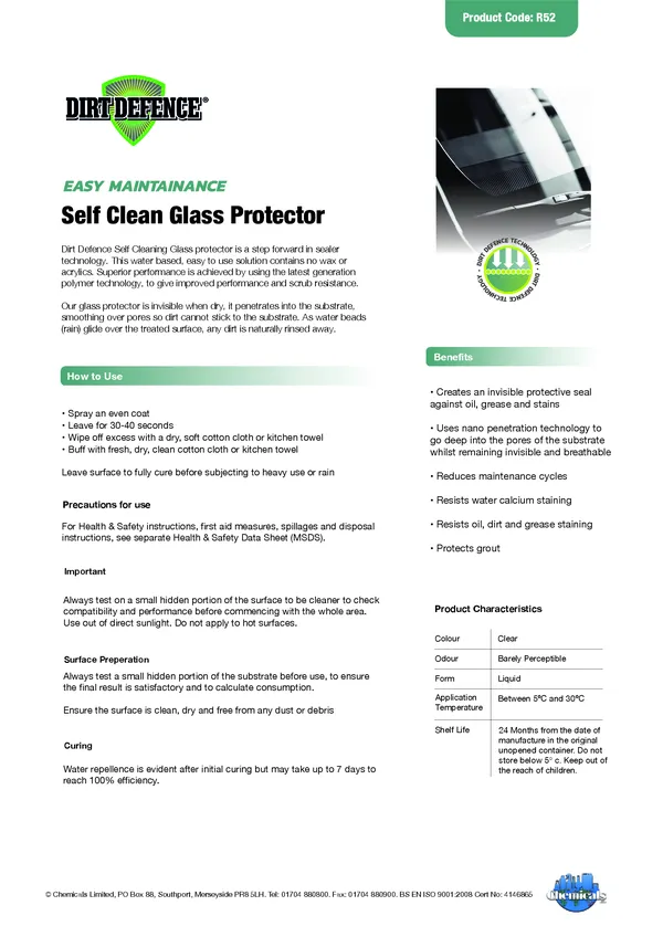 Self Clean Glass Protector Datasheet PDF 